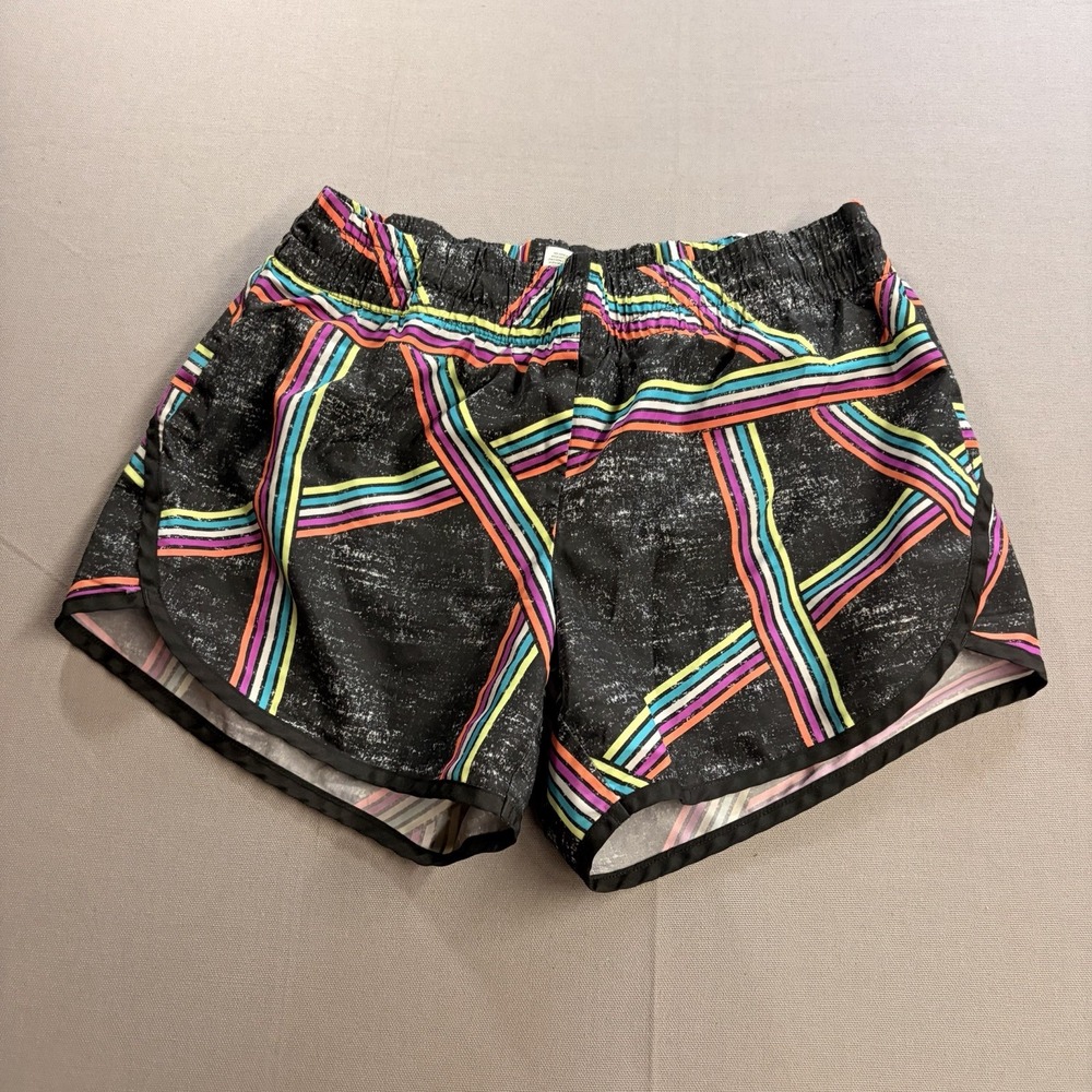 Danskin Now Girls Athletic Shorts Striped Drawstring Black Multicolor S 4-6